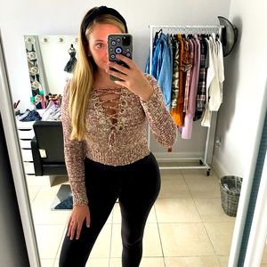 Lace Up Crop Sweater